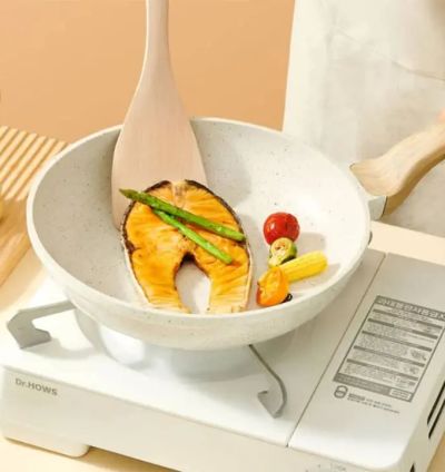 frying pan with wooden handle